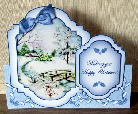Blue Snowscene Happy Christmas Fancy Stand Up Card Kit by Cheryl French