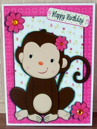 Cheeky Monkey with Pink Flower by Cheryl French