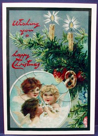 Three Christmas Angels Scalloped Pyramid by Cheryl French
