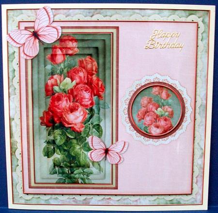 Cardtopper Pink-red Roses 577 by Cheryl French