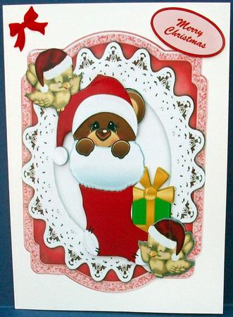 Christmas Teddy in a Stocking with Robin, Bracket Topper by Cheryl French