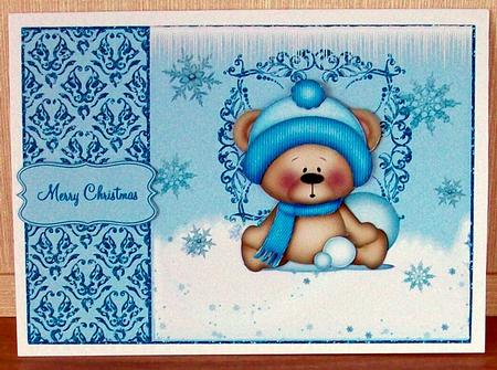 Cute Snow Ball Bear Card Topper by Cheryl French
