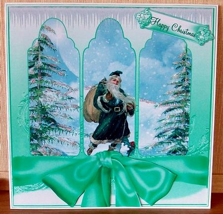 Santa Clause in Green Triple Arch Card Topper by Cheryl French