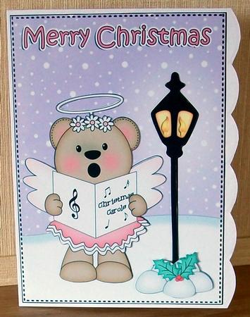Christmas Livvy Bear Lamp Post 5x7 3D Decoupage by Cheryl French