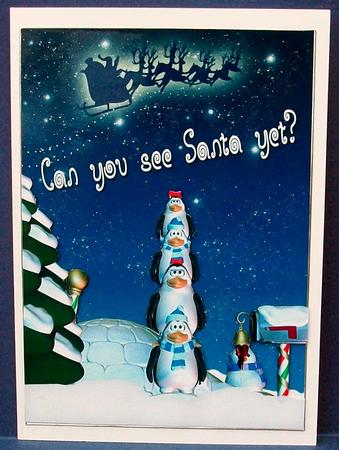 Fun Penguin Christmas Card Can You See Santa? by Cheryl French