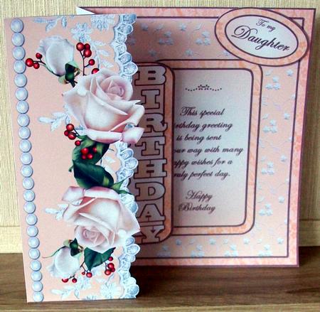 Embroidered Border - Peach Roses by Cheryl French