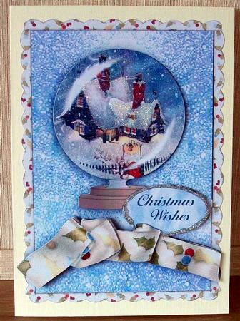 Snowglobe Christmas Wonderland - Card Front with Decoupage by Cheryl French