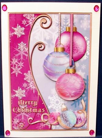 Christmas Ornaments Lilac and Blue Large Card Front by Cheryl French