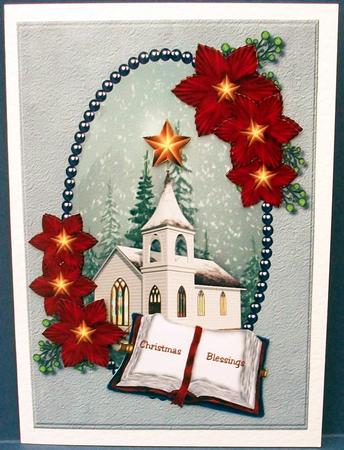 Christmas Church & Poinsettias by Cheryl French