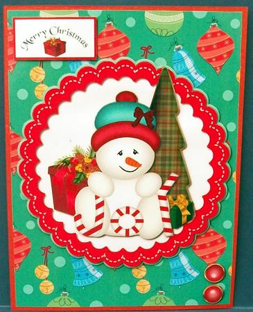 Scallop Frame Snowman in Hat by Cheryl French