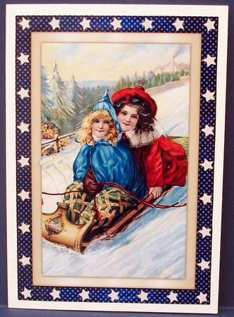 Vintage Christmas Children on Sled Splendid Pyramid by Cheryl French