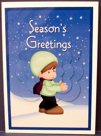 Christmas Boy in Snow Scalloped Pyramid by Cheryl French