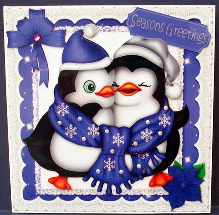 Cute Cuddle Penguins, with Purple Stars and Bow 8x8 Mini Kit by Cheryl French
