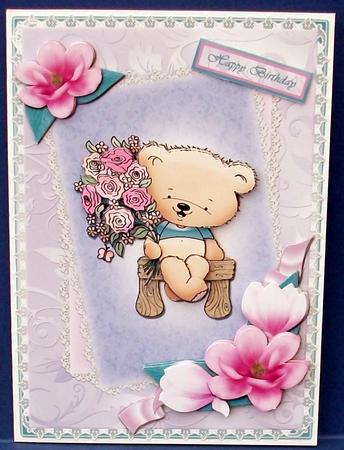 Bear with Flowers Layered Panels Card Front by Cheryl French