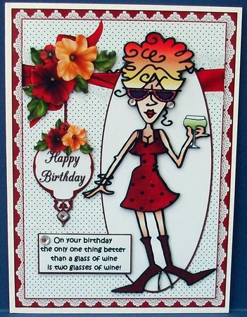 Rita and Her Birthday Wine Quick Card by Cheryl French
