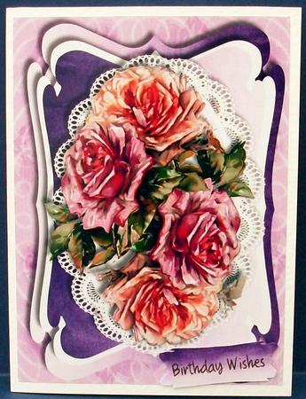 Lovely Liac Roses on Oval Lace  by Cheryl French
