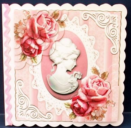 Pretty Pink Roses with Cameo on Lace Corner Stackers by Cheryl French