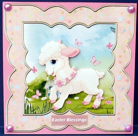 Easter Lamb 7x7 Card with Decoupage by Cheryl French