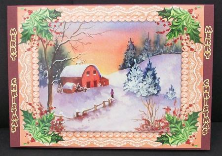 Red Barn Christmas Scene Topper with Decoupage by Cheryl French