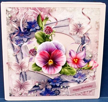 Summer Pansy 7.5x7.5card with Decoupage by Cheryl French