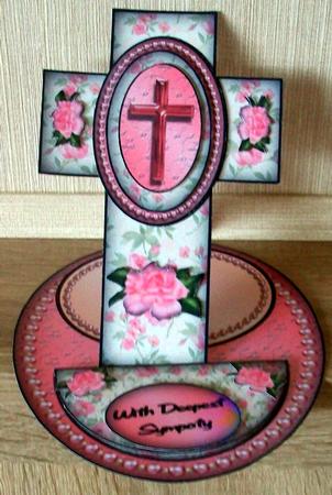 Pink Easel Cross with Roses by Cheryl French
