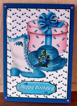 Victorian Birthday Boot Blue Card Front by Cheryl French