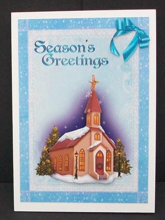 Festive Church on a Snowy Christmas Night Card Front by Cheryl French