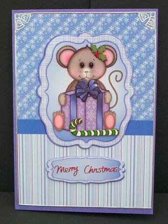 Cute Mouse with Christmas Present Decoupage by Cheryl French