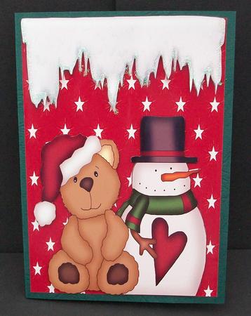 Little Bear with Santa Hat with Snowman by Cheryl French