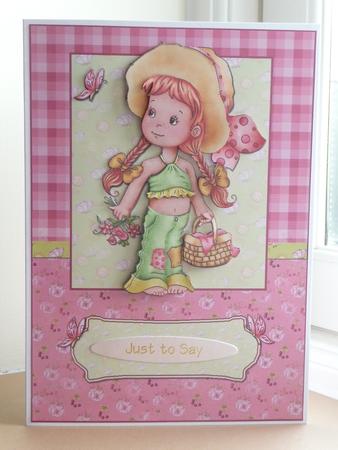 Girl Picking Flowers Card Front and Decoupage by Cheryl Louis