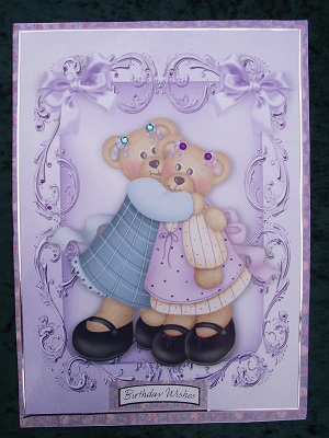 Best of Friends Teddies, in Ornate Frame with Bows A4 by Cheryl Morrison