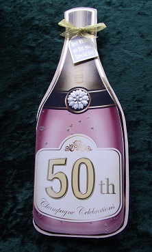 Large Dl 50th Champagne Bottle Shaped Card by Cheryl Morrison