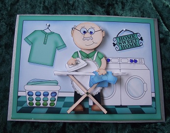 A5 Bert Does the Ironing Quick Card N 3D Decoupage by Cheryl Morrison
