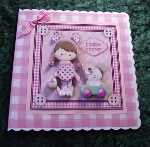 Pulling Bunny Along 6x6 Square Card Front with Decoupage by Cheryl Morrison