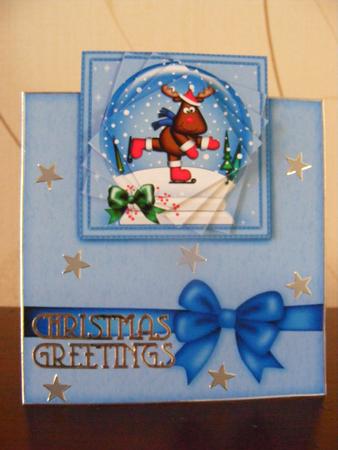 Xmas Skating Rudolph Snowglobe No-hole Over the Edge by Cheryl Smith