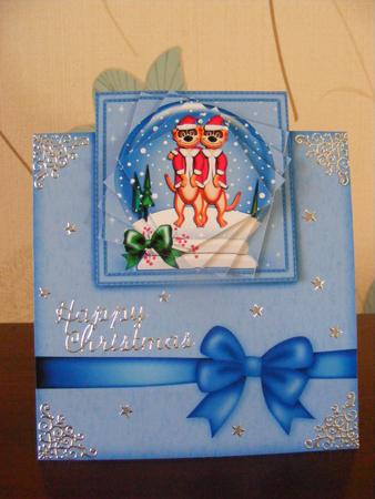 Xmas Meerkats Snowglobe No-hole Over the Edge by Cheryl Smith
