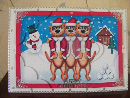 A5 Xmas Meerkats Scallop Corners and Pyramage by Cheryl Smith