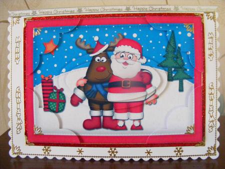 A5 Xmas Santa N Rudolph Scallop Corners and Pyramage by Cheryl Smith