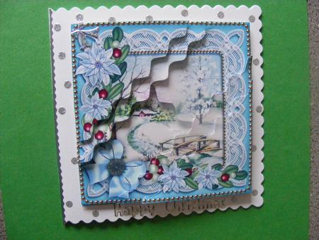 Pretty Snowscene Poinsettia 5in Triangle Wavy Corner Stacker by Cheryl Smith