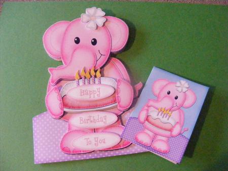 Lola Elephants Birthday Cake - Shaped Card with Decoupage by Cheryl Smith