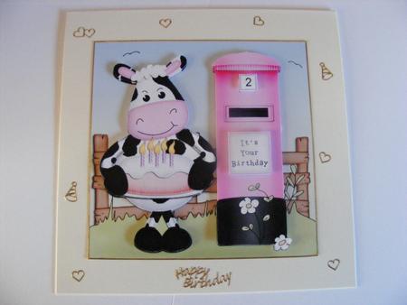 Milly Moo Cow N Postbox Quick Card N 3D Decoupage by Cheryl Smith