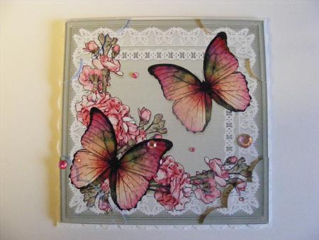 8 x 8 Butterflies Flowers N Lace Scalloped Corner Topper by Cheryl Smith
