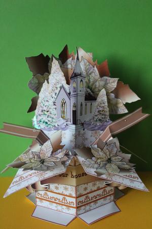 3D Pop-up Box- Gold Poinsettias & White Church by Cheryl Smith