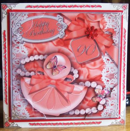 8 x 8 90th Birthday Perfume Lace N Pearls Scalloped Corner by Chris Keys
