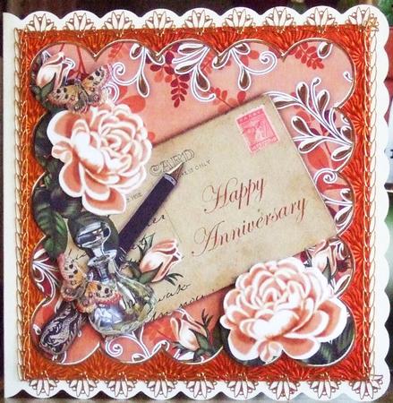 Peach Roses Happy Anniversary 8in Scallop Decoupage Mini Kit by Chris Keys