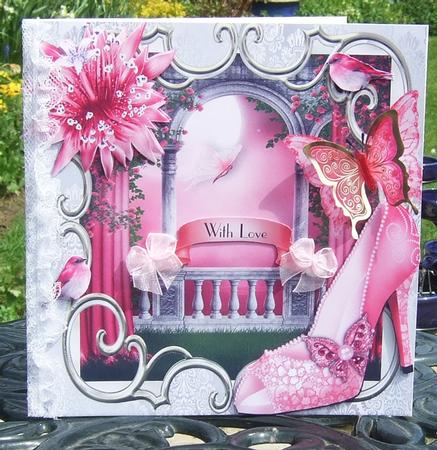 Pretty Pink Shoe with Flowers and Butterflies 8x8 by Chris Keys