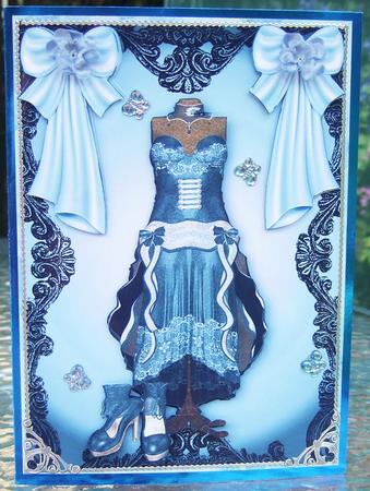 Pretty Blue Antique Dress in Ornate Frame A4 by Chris Keys