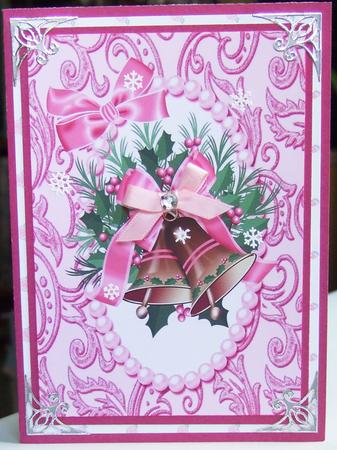 Christmas Bells with Pink Bows, A5 Card by Chris Keys