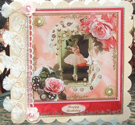 Rose Pink Vintage Ballerina Card Topper & Decouapge by Chris Keys