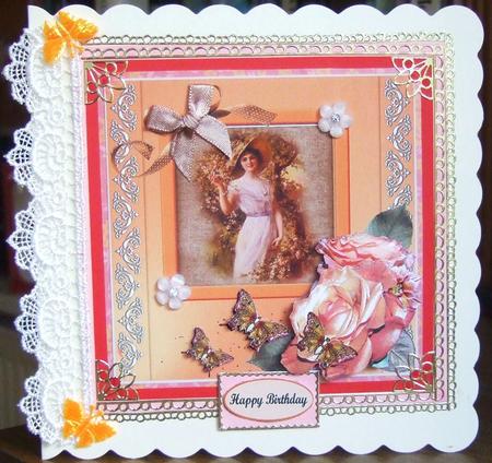 Jeweled Butterfly with Peach Rose Card Topper & Decoupage by Chris Keys